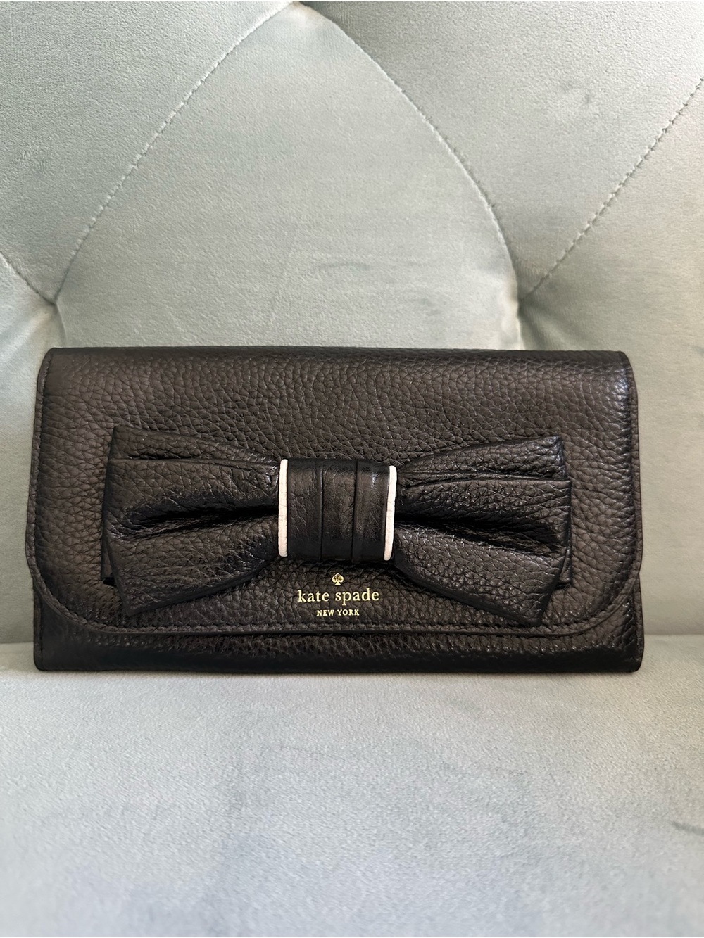 kate spade Black Pebbled Leather Bow Clutch/Wallet/Crossbody